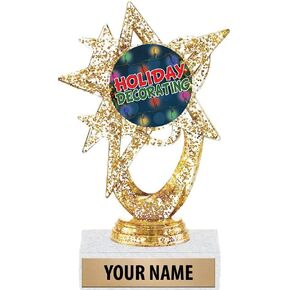 5.5" Gold Glitter Holiday Decorating Trophies, Custom Astral Star Holiday Decorating Trophy Award Prime