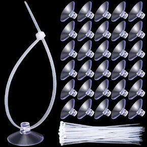 ANCIRS 30pcs 25mm Suction Cups with 50pcs Transparent Zip Ties, Aquarium Suction Cups for Fish Tank Plant Holder Decoration, Rubber Sucker Pad Without Hooks for Home & Kitchen Hanging Organization