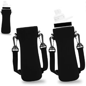 32oz Sleeve For Cirkul Water Bottle, 2Pcs Water Bottle Sleeve Fits Cirkul 32oz Plastic & Stainless Steel Bottles, Neoprene Insulated Water Bottle Cover for Retaining Temperature (Black)
