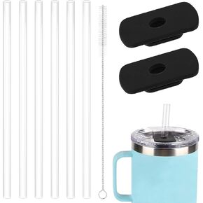 2pcs Straw Lid Attachment, Replacement Slider with 6pcs Straws and Cleaning Brush Compatible with YETI 20oz 30oz Travel Mug, Straw Cover Accessories for Yeti Stronghold (Black)