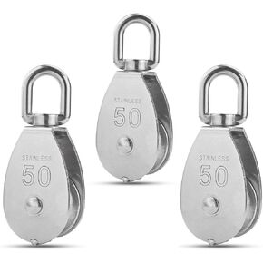 M50 Single Pulley Block Loading 1000lbs, CBTONE 3 Pack 304 Stainless Steel Wire Rope Single Roller Single Swivel Eye Block for Wire Rope