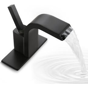 Bathroom Faucets Deck Mount Waterfall Bath Faucet Single Hole One Handle Mixer Vanity Sink Faucet with 6 Inch Deck Plate (Option), SKOWLL Matte Black