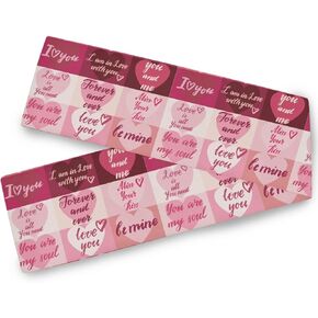 Mother's Day Table Runner 13x90 Inches Double Sided Valentine's Day Grungy Pink Hearts Love Table Runners Cloth Washable Floral Kitchen Dining Fabric for Holiday Party Wedding Events Decor