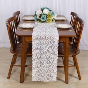 ShinyBeauty Lace Table Runner White Lace Fabric Table Cover 12x120-Inch Floral Lace Table Runner Embroidery Table Cloth Vintage Wedding Decor (1, White-003)
