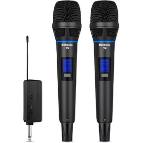 Rechargeable Dual Wireless Handheld Microphone, 328ft UHF Microphone Handheld Dynamic Wireless Mic, 100m Cordless UHF Mic for Singing, DJ, Karaoke, Wedding, Party, Speech, Church, V2