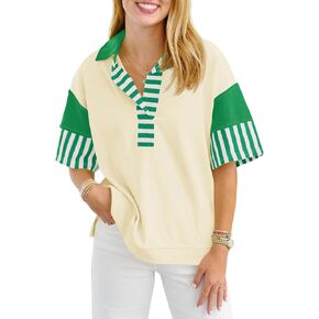 Fisoew Womens Color Block Sweatshirts غير رسمية قصيرة الأكمام in Kuwait