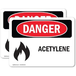 (2 Pack) Acetylene OSHA Danger Sign 5 Inch X 3.5 Inch Vinyl Label Decal Sticker Weather Resistant, UV Protected for Workplace, Business, and Construction Site, Made in the USA