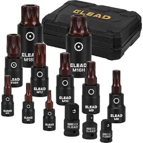 13-Piece XZN Triple Square Spline Bit Impact Socket Set - Premium S2 Steel European Style M4 - M18 with Socket Adapters, 1/4", 3/8" and 1/2" Drive | Professional Mechanic Garage Tools
