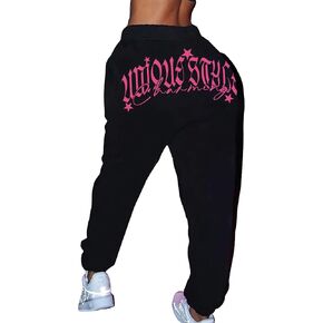 WDIRARA Women's Letter Print Jogger Pants Drawstring Waist Athletic Sweatpants with Pockets