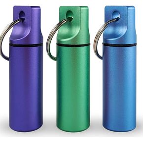 Small Pill Organizer Box Waterproof Keychain Pill Holder Portable Travel Pill Container Metal Case with Keyring for Outdoor Camping Travel