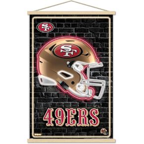 Trends International NFL San Francisco 49ers - Neon Helmet 23 Wall Poster, 22.375" x 34", Premium Print and Beechwood Hanger Bundle