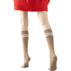 Yoga Pilates Socks with Grips for Women Non Slip Colored Cushioned Knee High Over the Calf Socks for Barre Ballet Dance