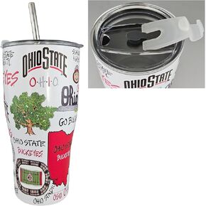 Ohio State University 30oz Stainless Steel 3D Icon Travel Mug – High Performance Double-Walled Thermos w/Convertible Lid & Straw – Insulated Decorative NCAA Beverage Tumbler – For Hot or Cold Drinks