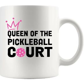 Panvola Queen of the Pickleball Court Pickleball Gifts for Women Wife Mom Grandma Aunt Girlfriend Ceramic Mug Gifts for Pickleball Lovers Coffee Cup (White)