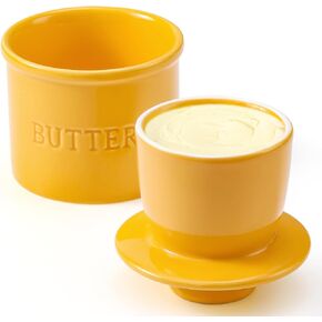 Butter Crock with Lid for Countertop - Ceramic French Butter Dish for Spreadable Soft Butter, Butter Container Holder with a Water Seal, Housewarming Gift, Kitchen and Home Decor, Yellow