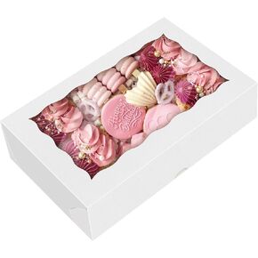 HONGFAPK 30Pcs White 7 x 4 3/8 x 1 1/2inches Cookie Boxes with Window,Treat Boxes Bakery Boxes Pastry Boxes Macaron Boxes Doughnuts Chocolate Strawberries Boxes