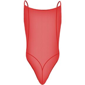 Men's Mesh Wrestling Suit Deep U Neck High Cut Dance Leotard Bodysuit Backless Solid Activewear Undershirt