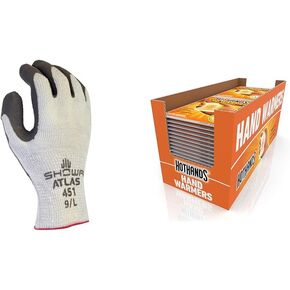 SHOWA Atlas Palm Coating Natural Rubber Glove, 10-Gauge Insulated Seamless Knitted Liner, General Purpose Work