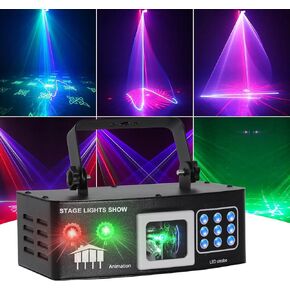 Laser Lights DJ Lights for Parties Pro 4 in 1 with Sound Activated & DMX Control Party Light Show Machine RGBW & UV Beam Effect Stage Laser Light for Party Birthday Disco Bar Stage Live Show