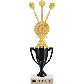 Crown Awards Darts Award Trophies, 12.5" Black Swirl Cup Trophy with Dartboard with Darts Figure, Engraving Included Prime