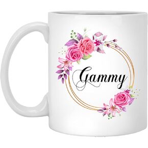 Gammy Flower Novelty Coffee Mug Gift For Mother's Day - Gammy Pink Flowers On Gold Frame - New Gammy Mug Flower - Birthday Gifts For Gammy - Gammy Coffee Mug 11oz