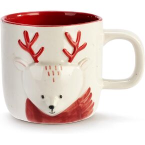 DEMDACO Hello Deer Red and White 16 ounce Stoneware Christmas Mug