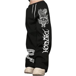 WDIRARA Men's Graphic Print Wide Leg Sweatpants Drawstring Front Casual Long Pants with Pockets