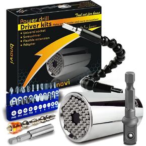 Universal Socket Wrench Tools Self Adjustable, 12 Screw Driver with Bendable Extension Bar and Strong Magnetic Screw Driver for Electric Drill Home DIY, Christmas Gift for Man Dad Father Women