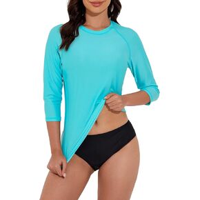 Tournesol Women's Rash Guard 3/4 Sleeve Swim Shirts SPF & UV Protection Rashguard Swimsuit Tops Round Neck Swimwear Top