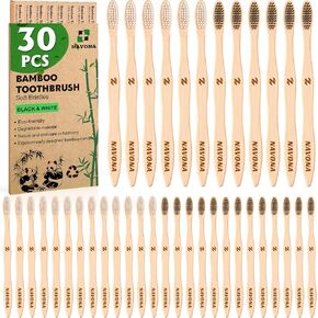 30PCS Biodegradable Bamboo Toothbrushes, BPA Free Soft Bristles Toothbrushes, Eco-Friendly Compostable Natural Wooden Toothbrushes Bulk, Box of Two Bulk Toothbrushes, Reusable Travel Toothbrush