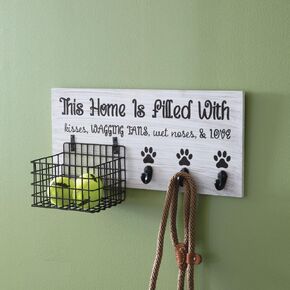 Colonial Tin Works Dog Leash Organizer with Hooks, 20-inch Length, Wall Hanging Organizer