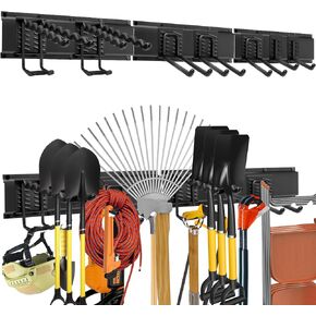 Garage Tool Organizer Wall Mount - Yard Garden Tool Organizer Heavy Duty Adjustable Garage Organizers with Adjustable Hooks & Anti-Rust Panel-48inch Tracks Max Load 600lb (03 Racks & 07 Hooks)