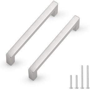 Probrico 30 Pack Hole Centers 5 inch Brushed Nickel Kitchen Cabinet Pulls,Square Corner Bar Drawer Handles,Stainless Steel Dresser Pull Handle 5.5inch Length