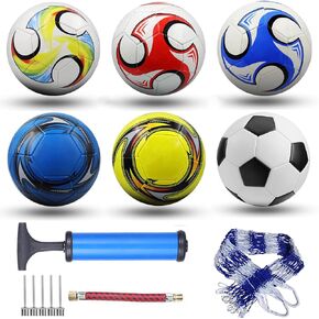 6 Pack Classic Soccer Balls Size 5 with Ball Pump and Net Bag, Training and Practice Soccer Balls for Kids and Adults, Competition Soccer Balls for Indoor and Outdoor
