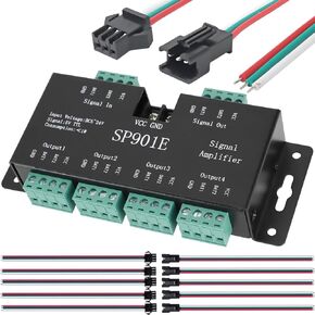 LED Strip Amplifier SP901E Pixel Signal Data SPI Repeater Controller Addressable RGB Light Strip 5V-24V with SM 2.54 3 Pin Male and Female Connector for WS2801 WS2811 WS2812B WS2813 WS2815