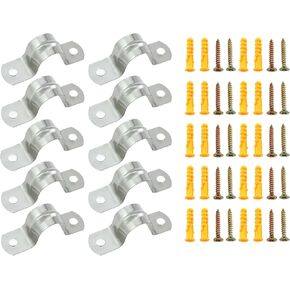 10PCS 55mm/2.16inch Stainless Steel Conduit Clamps Double Hole Cable U Bracket Rigid Tube Band Clamp Heavy Duty Rigid Tube Hole Band Suitable for Surface and Support Structure Conduit Fixing