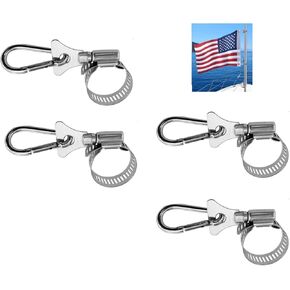 Boat Flag Pole Clips with Carabiner Clamp (4 Pack silver)