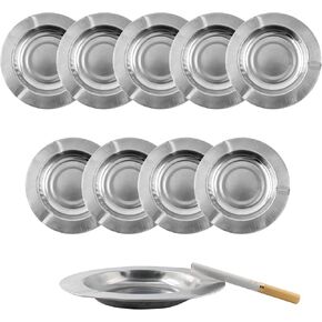 Lilaly 10-Pack Ashtray Round Cigar Ash Tray Stainless Ashtray for Indoor Outdoor Patio 4.5 inch Ashtray