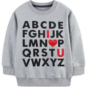 Toddler Boy Girl Sweatshirt ABC I Love U Pullover Valentine's Day Outfit Kids Heart Long Sleeve Shirts Tops 2-7 Years