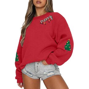UNIQUEONE Christmas Sweatshirts For Women Tis The Season Sweatshirt Ugly Xmas Tree Fall Pullover Cute Santa Graphic Tops