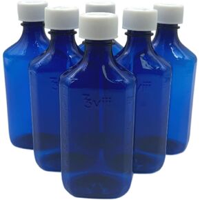 Sandhill Tools Medicine 8 oz Graduated Oval Cobalt Blue Pharmaceutical Grade Bottles And Caps (6 Pack)