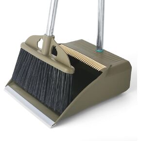 Upgrade Broom with Dustpan Combo Set,48'' Long Handle Stiff Broom Bristles with Heavy Duty Dust Pan,Indoor Outdoor Easy Sweeping for Kitchen Lobby Garage Home