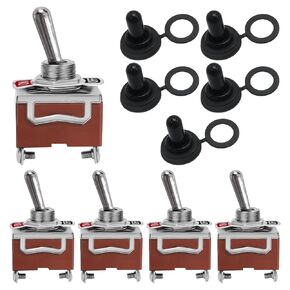 MDEOOSKY 5 Pack 20A 125V AC Single Side Momentary Toggle Switch, 2 Pin SPST (NO)/Off Toggle Switch with Waterproof Boot (Red)
