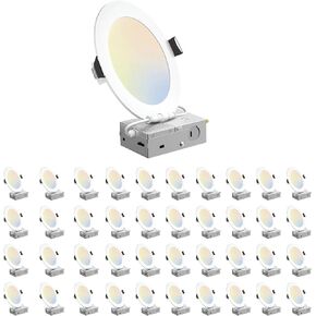 40 Pack 4 Inch Recessed Lighting with Junction Box - 5CCT Ultra-Thin LED Recessed Light CRI>90 2700K/3000K/3500K/4000K/5000K Dimmable Downlight, 120V 9W 580LM Can Lights for Ceiling ETL & FCC