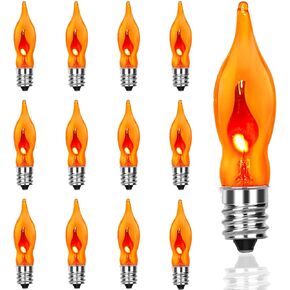 C18 Flicker Flame Bulb, Flame Shaped Bulb Dances with a Flickering Orange Glow, E12 Flame Candelabra Light Bulbs, 12 Pack
