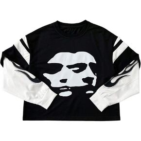 Men's Figure Y2k Graphic Sweatshirts Colorblock Crewneck 2 in 1 Pullover Tops