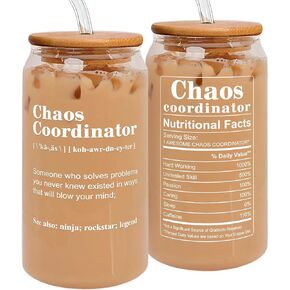 Thank You Gifts for Women, Boss, Coworker, Manager, Office, Teacher, Nurse, Mom - Chaos Coordinator Gifts - Boss Lady Gifts - Office Coworker Funny Christmas Gifts, Birthday Gifts - 16 Oz Can Glass