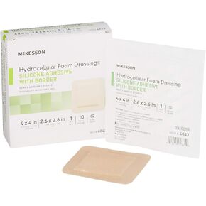 McKesson Hydrocellular Foam Dressings, Sterile, Silicone Adhesive with Border, Dimension 4 in x 4 in, Pad 3 in x 3 in, 10 Count, 1 Pack