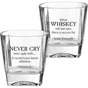 Lillian Rose Set of 2 Whiskey Low Ball Glasses with Famous Quotes, Black