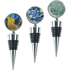 LIZIMANDU Wine Bottle Stoppers,Set of 3 Stainless Steel Wine Stoppers For Gifts, Bar, Holiday Party, Wedding(3-Van Gogh)